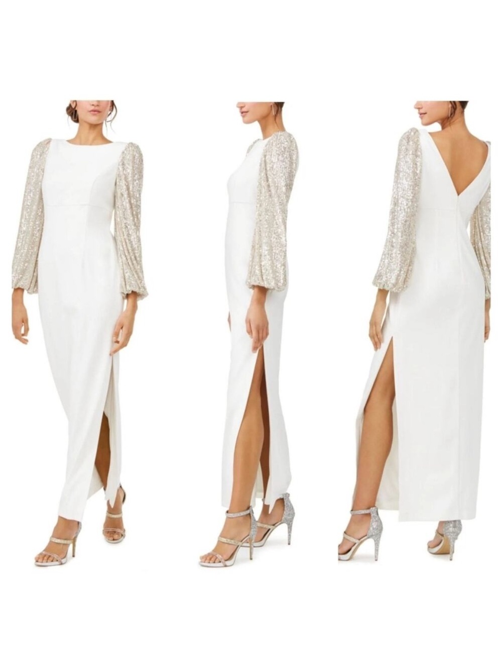 Eliza J Sequin Balloon Sleeve
Crepe Gown White size 14